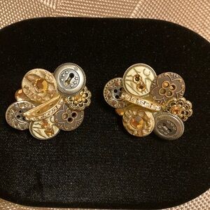Vintage button themed clip on earrings